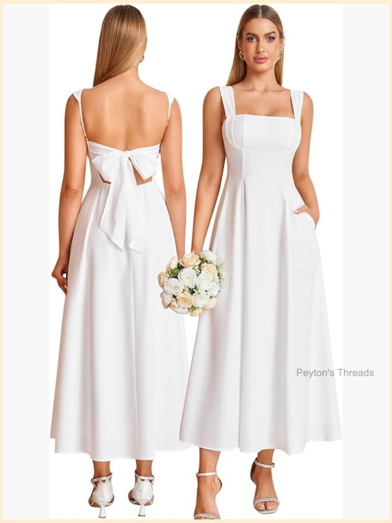 Corset Midi Dress With Pockets Flowy A-Line Square Neck